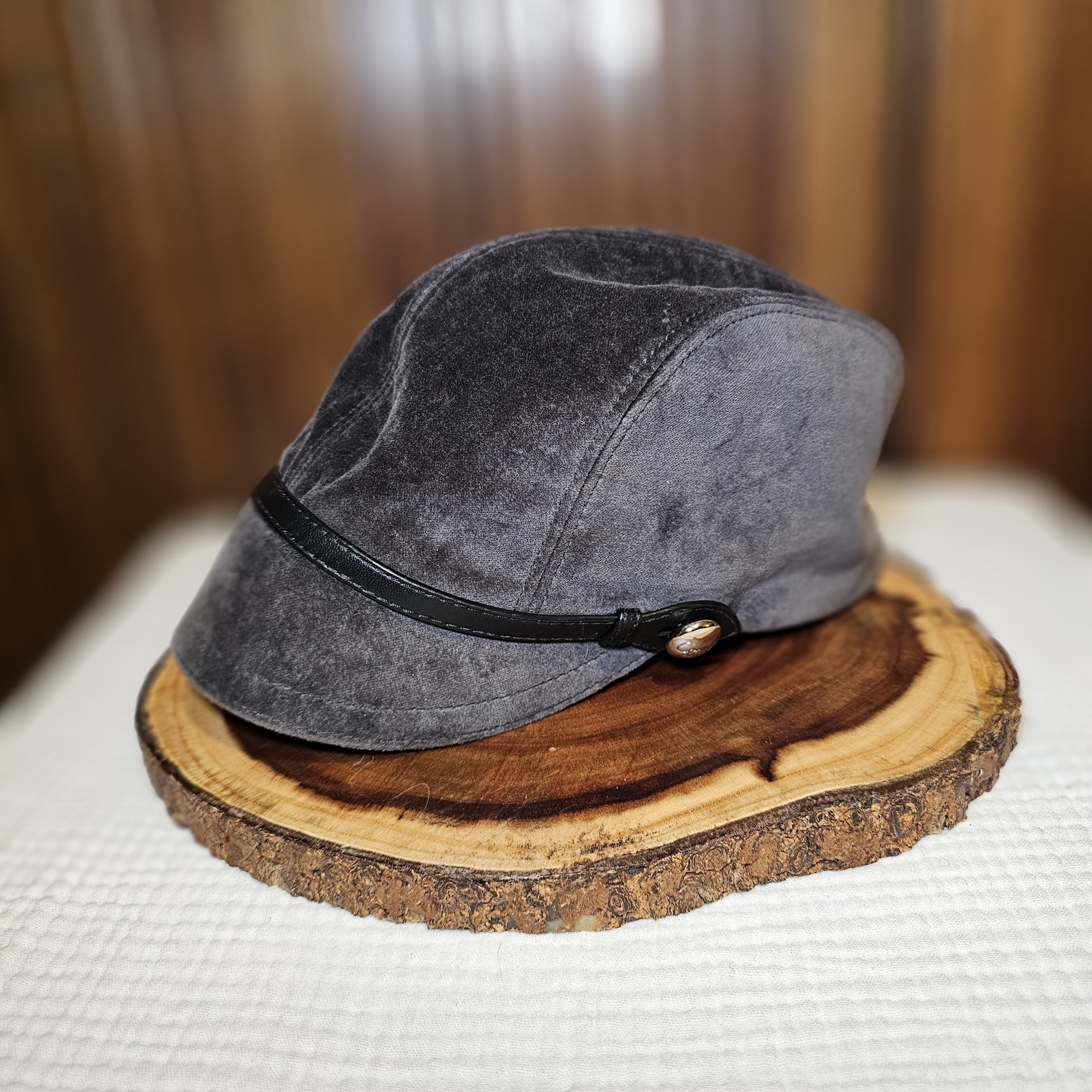Coach Gray Suede Cap With Black Trim